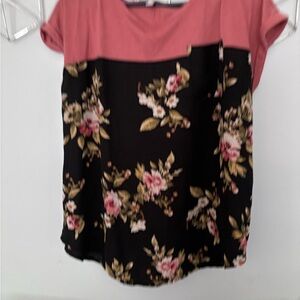 Floral Women's Top - Pink and Black